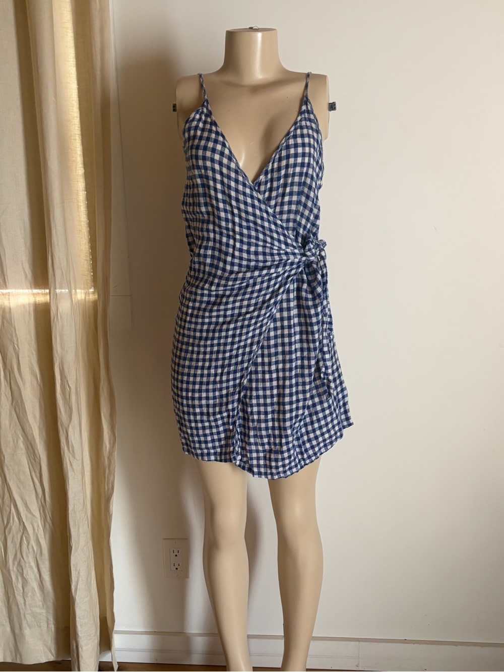 Rails Blue and White Gingham Mini Wrap Dress | XS-S
